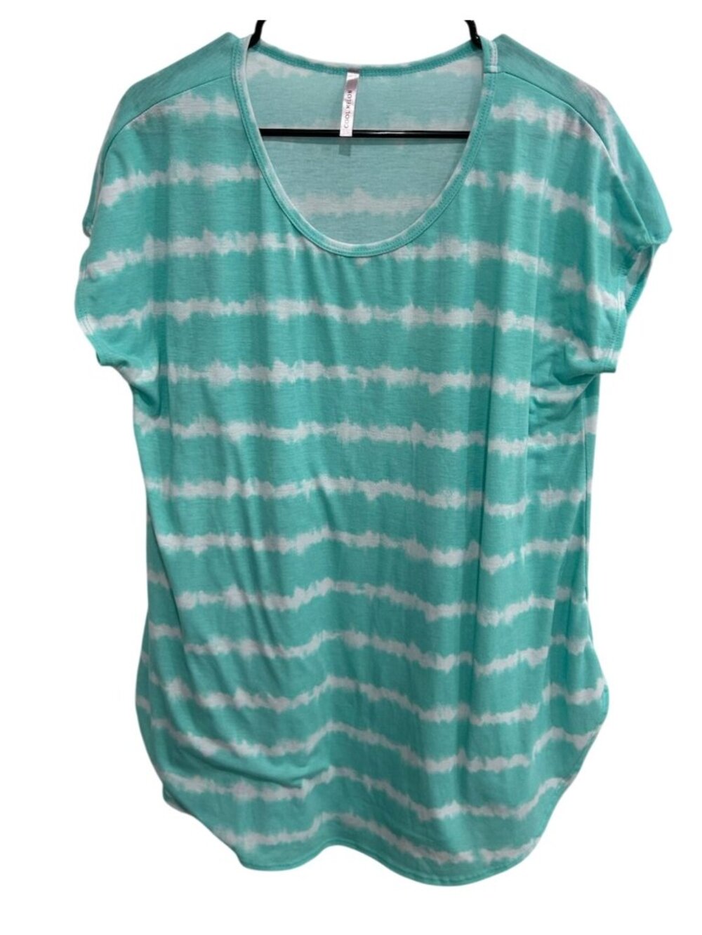Cool Melon XL Turquoise White Striped Tie-Dye Scoop Neck Top Whimsical Festival